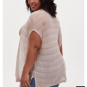 Light Stone Grey Pointelle Open Front Kimono Cardigan Plus 3X